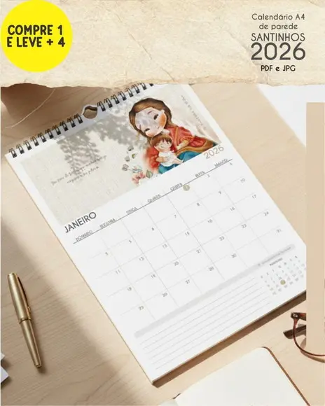 Arquivo Digital Calendário de Parede Santinhos A4 2026