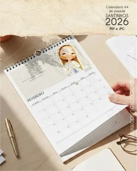 Arquivo Digital Calendário de Parede Santinhos A4 2026