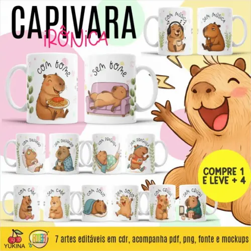 Arquivo Digital Capivara Irônica Estampas Canecas