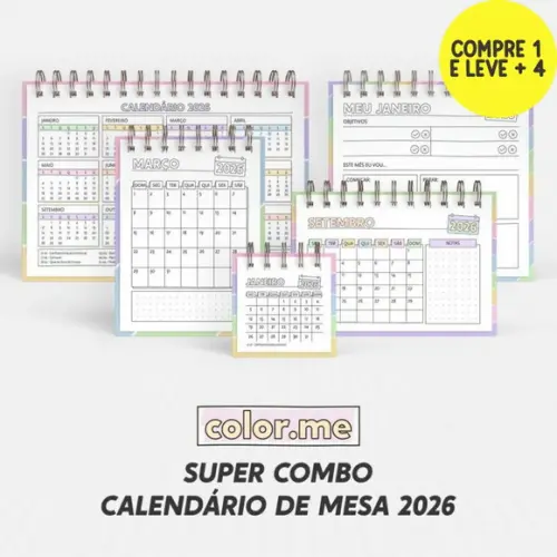 Arquivo Digital Combo Calendário de Mesa para Colorir 2026