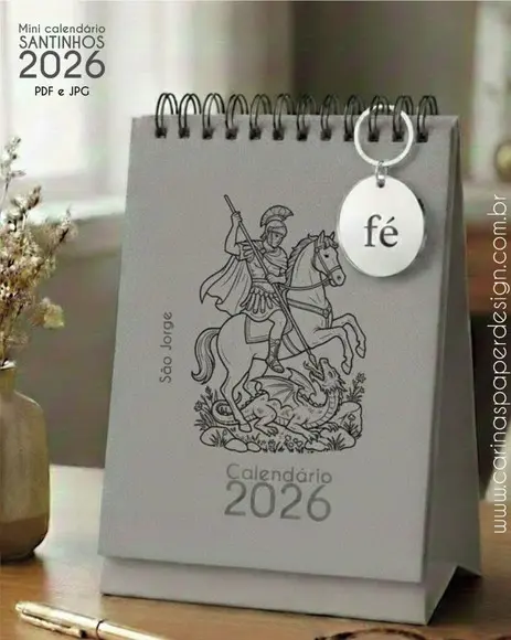 Arquivo Digital Mini Calendário de Mesa A6 Santinhos 2026