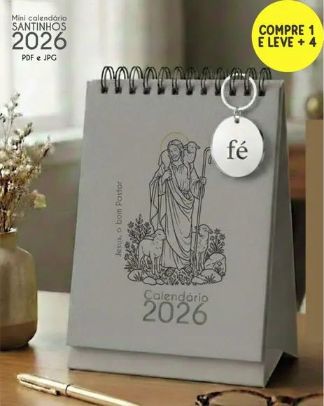 Arquivo Digital Mini Calendário de Mesa A6 Santinhos 2026