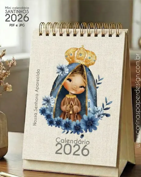 Arquivo Digital Mini Calendário de Mesa A6 Santinhos 2026 02