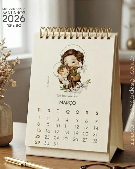 Arquivo Digital Mini Calendário de Mesa A6 Santinhos 2026 02