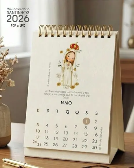 Arquivo Digital Mini Calendário de Mesa A6 Santinhos 2026 02