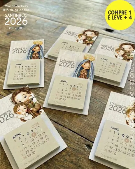 Arquivo Digital Mini Calendário Imã Santinhos 2026 em pdf