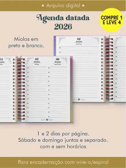 Arquivo Digital Miolo Agenda 2026 Preto e Branco Wire-o