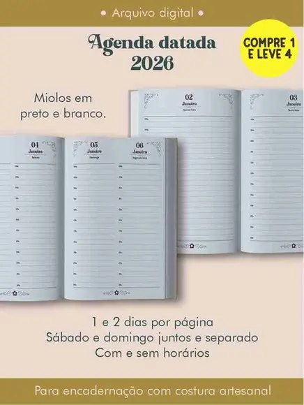 Arquivo Digital Miolo Agenda Preto e Branco Costura 2026