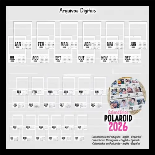 Arquivo Digital Molduras Calendário Polaroid 2026