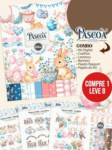 Arquivo Digital Páscoa 2026 Combo Ilustrações Coelhos