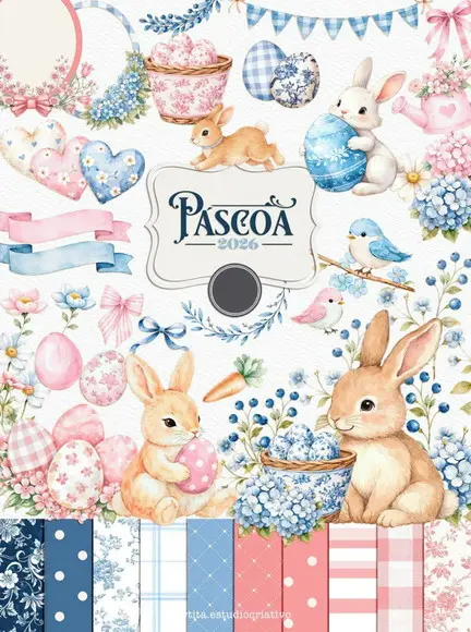 Arquivo Digital Páscoa 2026 Combo Ilustrações Coelhos