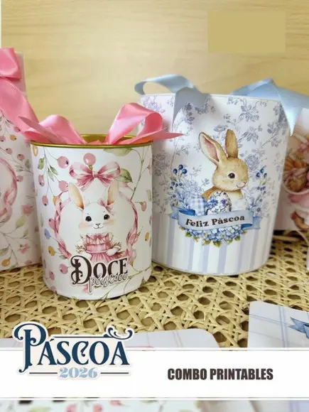 Arquivo Digital Páscoa 2026 Combo Printables Coelhos e Jesus