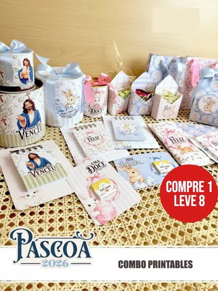 Arquivo Digital Páscoa 2026 Combo Printables Coelhos e Jesus