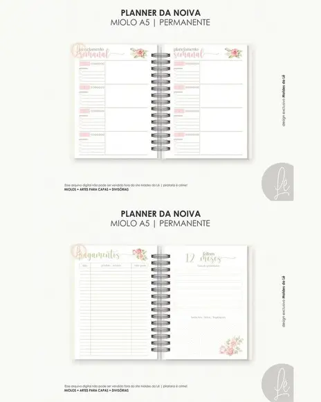Arquivo Digital Planner da Noiva 12 Meses