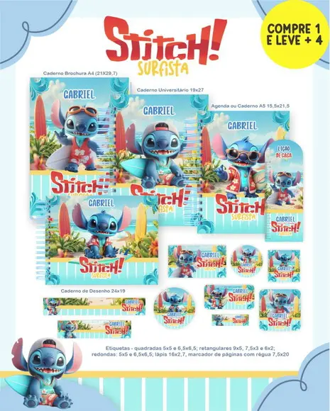 Arquivo Digital Stitch Surfista Escolar 2026