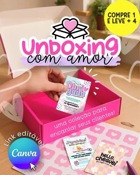Arquivo Digital Unboxing com Amor Arquivos Editáveis Canva