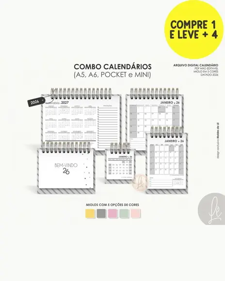 Coleção Digital Combo Calendários de Mesa 2026