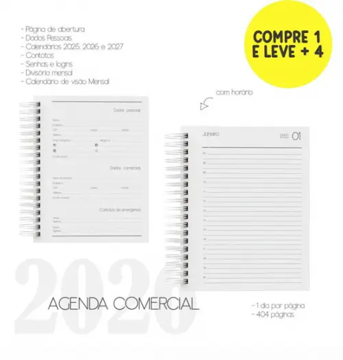 Combo Digital Miolo Agenda Comercial Datada 2026