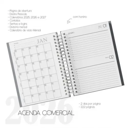 Combo Digital Miolo Agenda Comercial Datada 2026