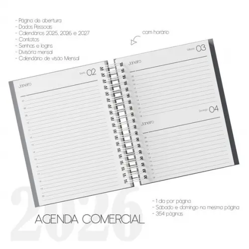 Combo Digital Miolo Agenda Comercial Datada 2026
