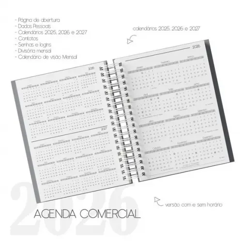 Combo Digital Miolo Agenda Comercial Datada 2026