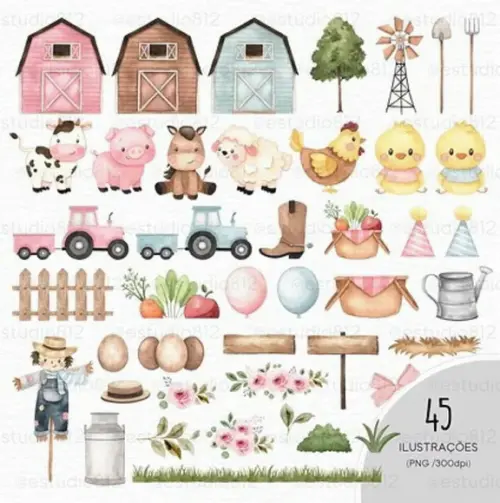 Kit Digital Fazendinha Candy Color