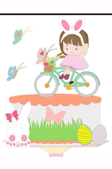 Topo de Bolo Páscoa Menina de Bike