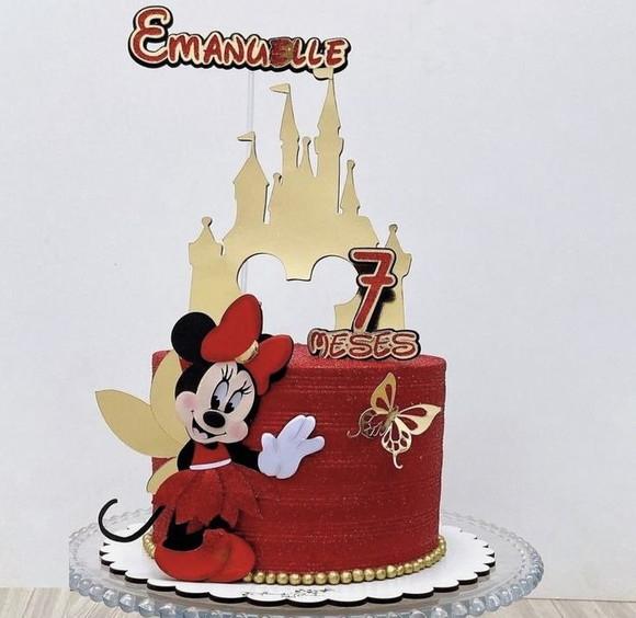 Topo de Bolo Minnie Fadinha Castelo
