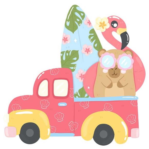 Pool Party Capivara e Flamingo em Png