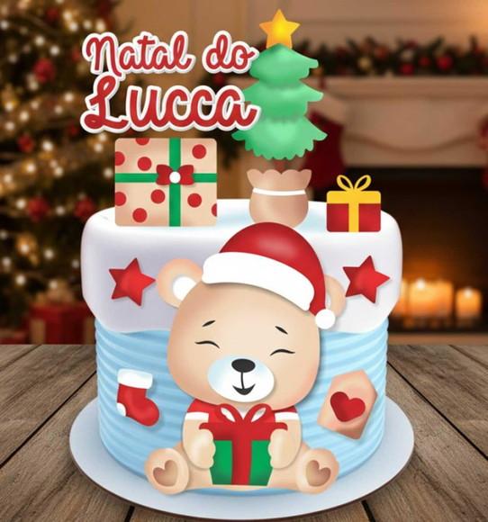 Topo de Natal Ursinho com Presente