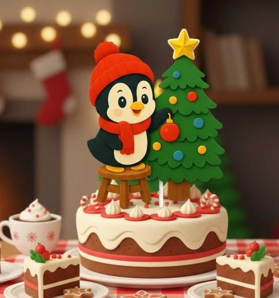 Topo Pinguim Natalino em Camadas