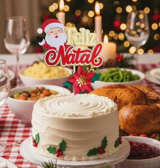 Topo de Bolo 10 Feliz Natal 2025
