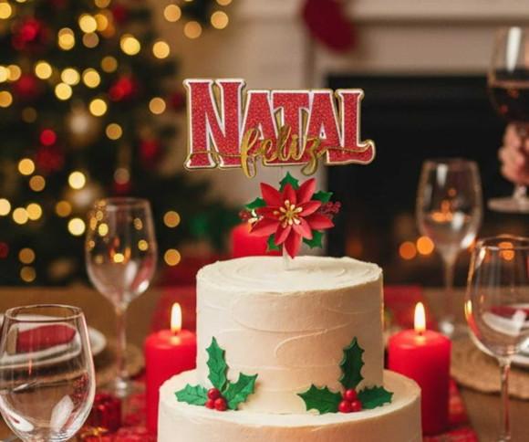 Topo de Bolo 8 Natal Feliz 2025