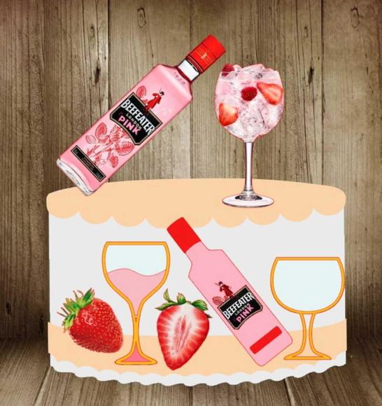 Topo de Bolo Gin Beefeater Pink