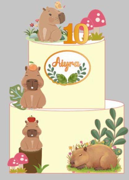 Topo de Bolo Capivara Aquarelado