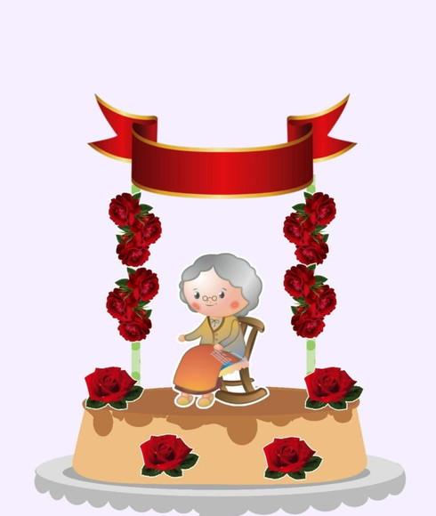 Topo de Bolo Vovó com Rosas