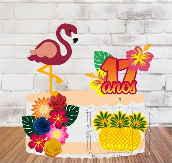 Topo de Bolo Flamingo Floral
