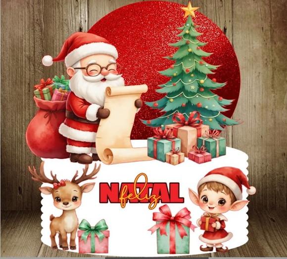 Topo Feliz Natal Papai Noel Aquarelado 2024
