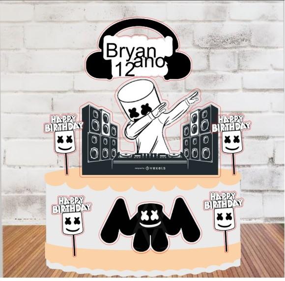 Topo de Bolo Dj Marshmallow