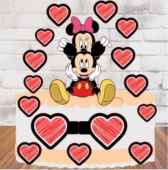 Topo Minnie e Mickey Corações Riscado