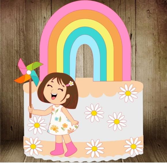 Topo Menina Cata Vento e Arco Iris