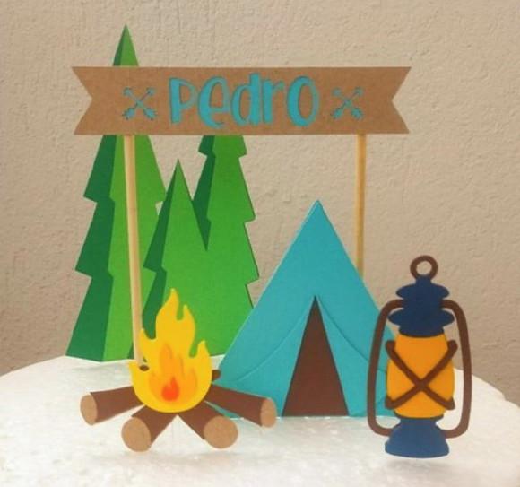 Topo de Bolo Acampamento Barraca 3d