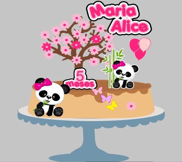 Topo Panda com Laço Balões e Borboletas