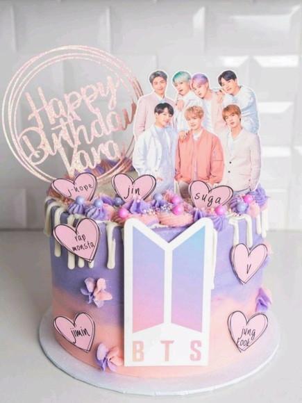 Topo de Bolo Bts Aquarelado Rosa