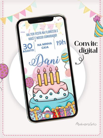 Convite Digital de Aniversário Png e pdf