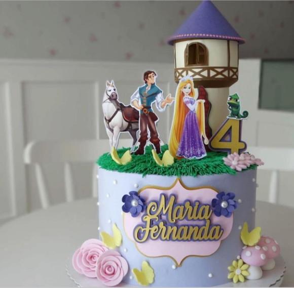 Topo Rapunzel Enrolados Castelo e Flor 3d