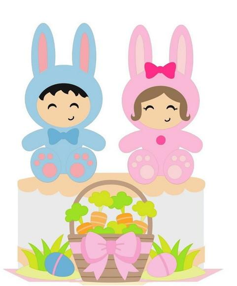 Topo de Bolo Bebes Coelhinhos
