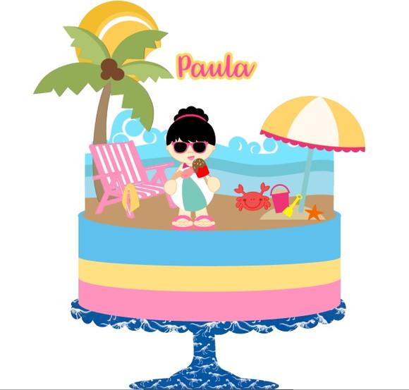 Topo de Bolo Menina na Praia 2
