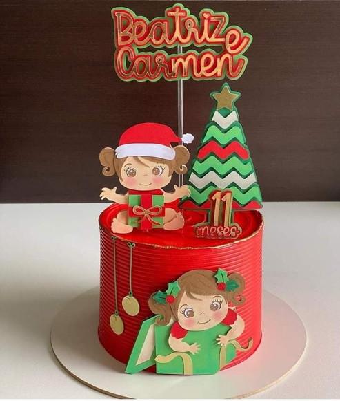 Topo Menina com Presente de Natal
