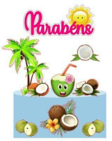 Topo de Bolo Coqueiro e Cocos